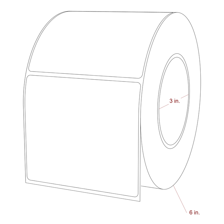 4 Inch x 3.5 Inch Rectangle Inkjet Label Roll - 3 Inch Core - 6 Inch Roll OD - 3D Perspective