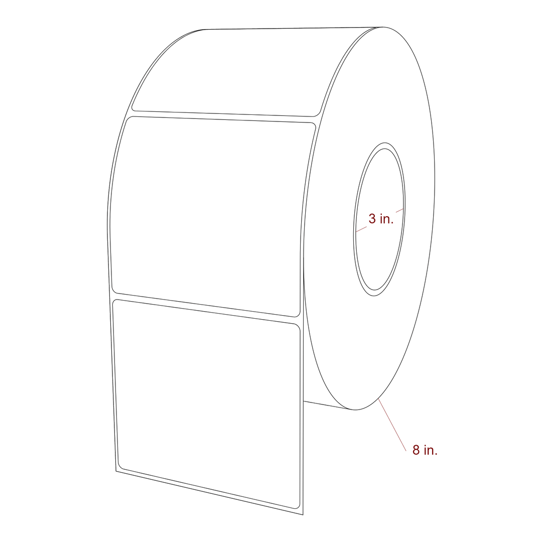 4 Inch x 3.5 Inch Rectangle Inkjet Label Roll - 3 Inch Core - 8 Inch Roll OD - 3D Perspective