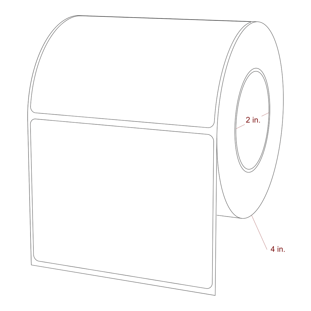 4 Inch x 3 Inch Rectangle Inkjet Label Roll - 2 Inch Core - 4 Inch Roll OD - 3D Perspective