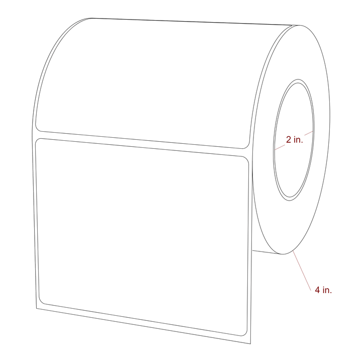 4 Inch x 3 Inch Rectangle Inkjet Label Roll - 2 Inch Core - 4 Inch Roll OD - 3D Perspective