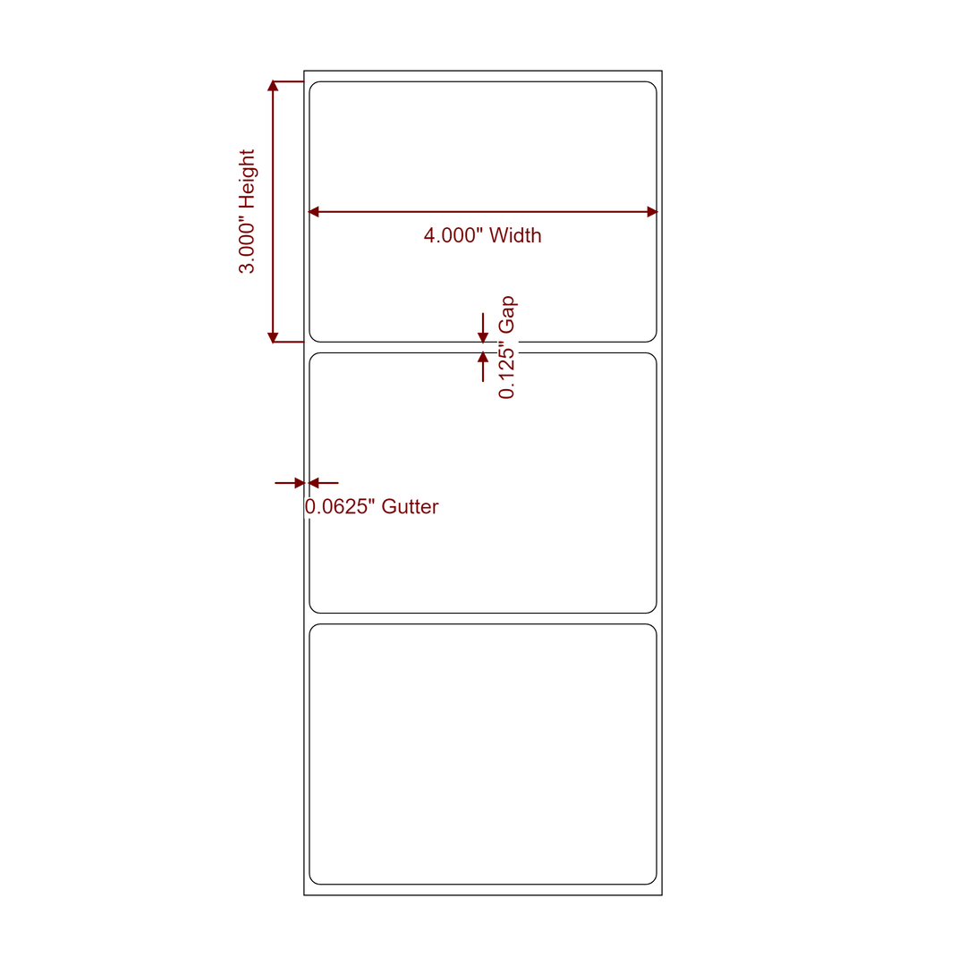 4 Inch x 3 Inch Rectangle Inkjet Label Roll - 2D Drawing