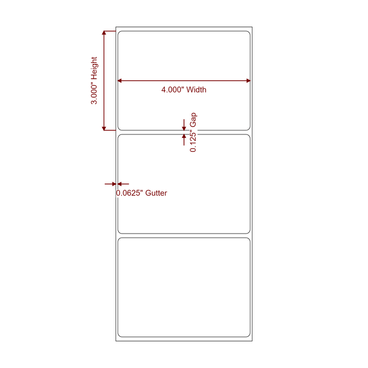 4 Inch x 3 Inch Rectangle Inkjet Label Roll - 2D Drawing