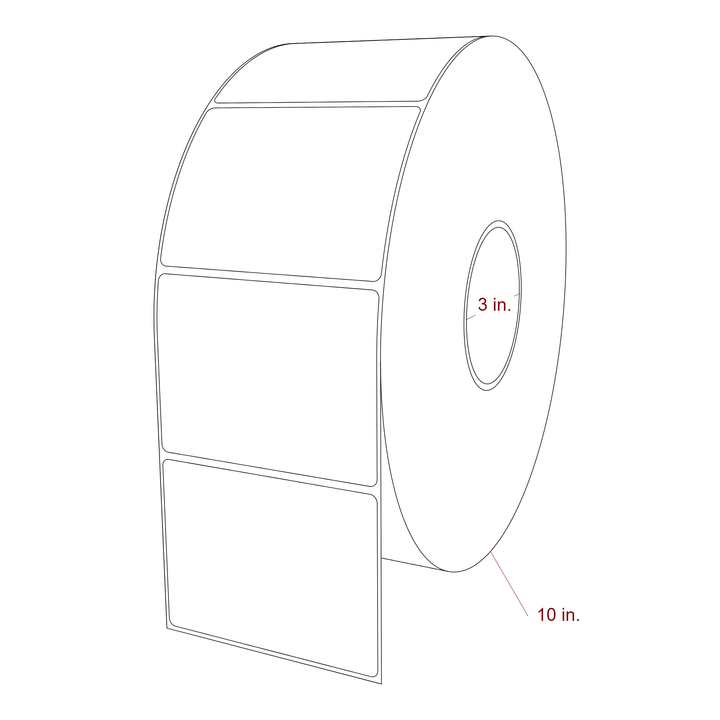 4 Inch x 3 Inch Rectangle Inkjet Label Roll - 3 Inch Core - 10 Inch Roll OD - 3D Perspective