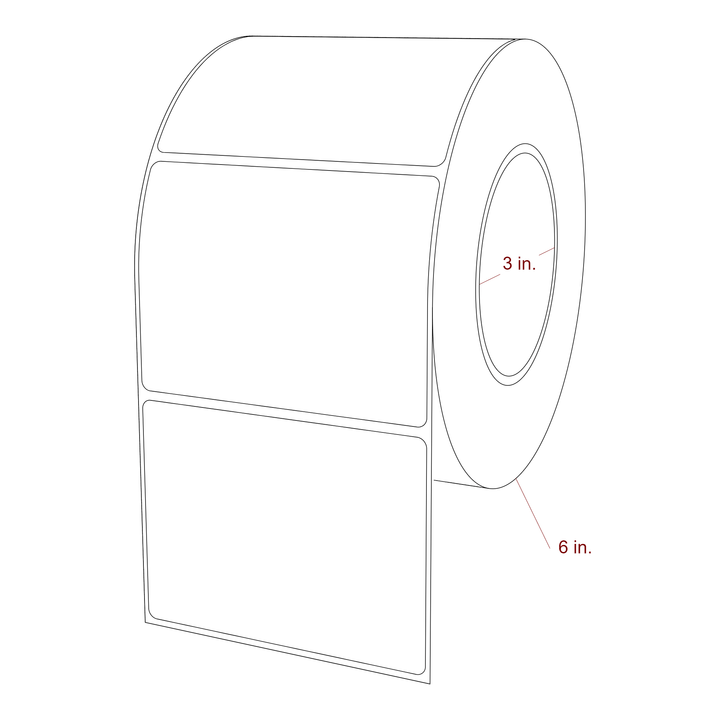 4 Inch x 3 Inch Rectangle Inkjet Label Roll - 3 Inch Core - 6 Inch Roll OD - 3D Perspective