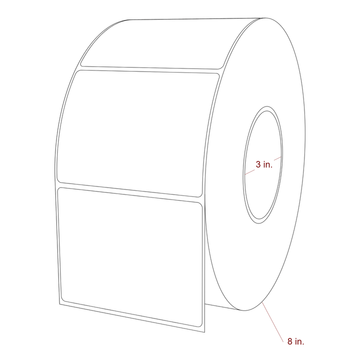 4 Inch x 3 Inch Rectangle Inkjet Label Roll - 3 Inch Core - 8 Inch Roll OD - 3D Perspective