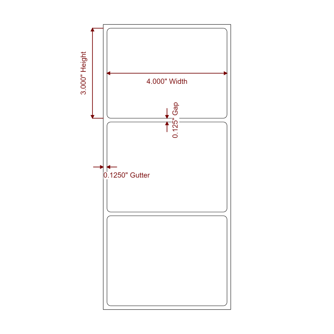 4 Inch x 3 Inch Rectangle Direct Thermal Label Roll | 0.125 in. Gutter - 2D Drawing