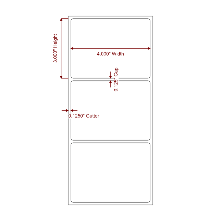 4 Inch x 3 Inch Rectangle Direct Thermal Label Roll | 0.125 in. Gutter - 2D Drawing