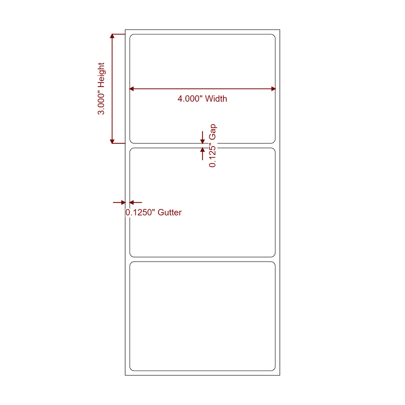 4 inch x 3 inch Rectangle Yellow Direct Thermal Label Roll - Label Diagram