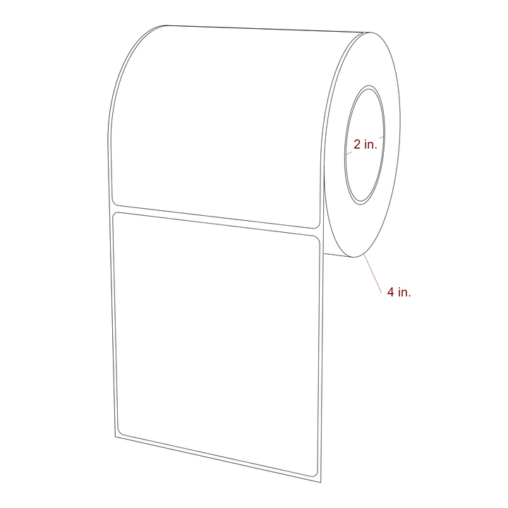 4 Inch x 4.25 Inch Rectangle Inkjet Label Roll - 2 Inch Core - 4 Inch Roll OD - 3D Perspective