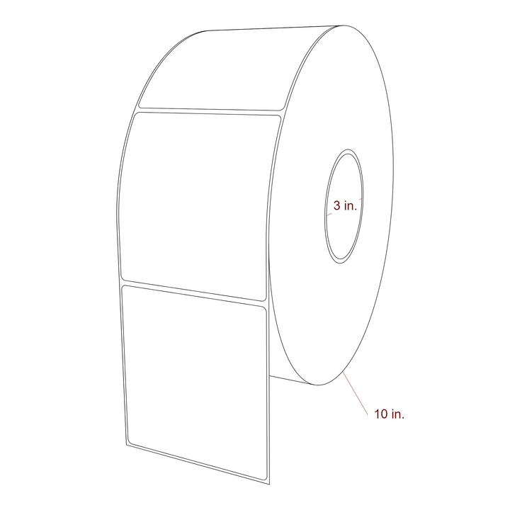 4 Inch x 4.25 Inch Rectangle Inkjet Label Roll - 3 Inch Core - 10 Inch Roll OD - 3D Perspective
