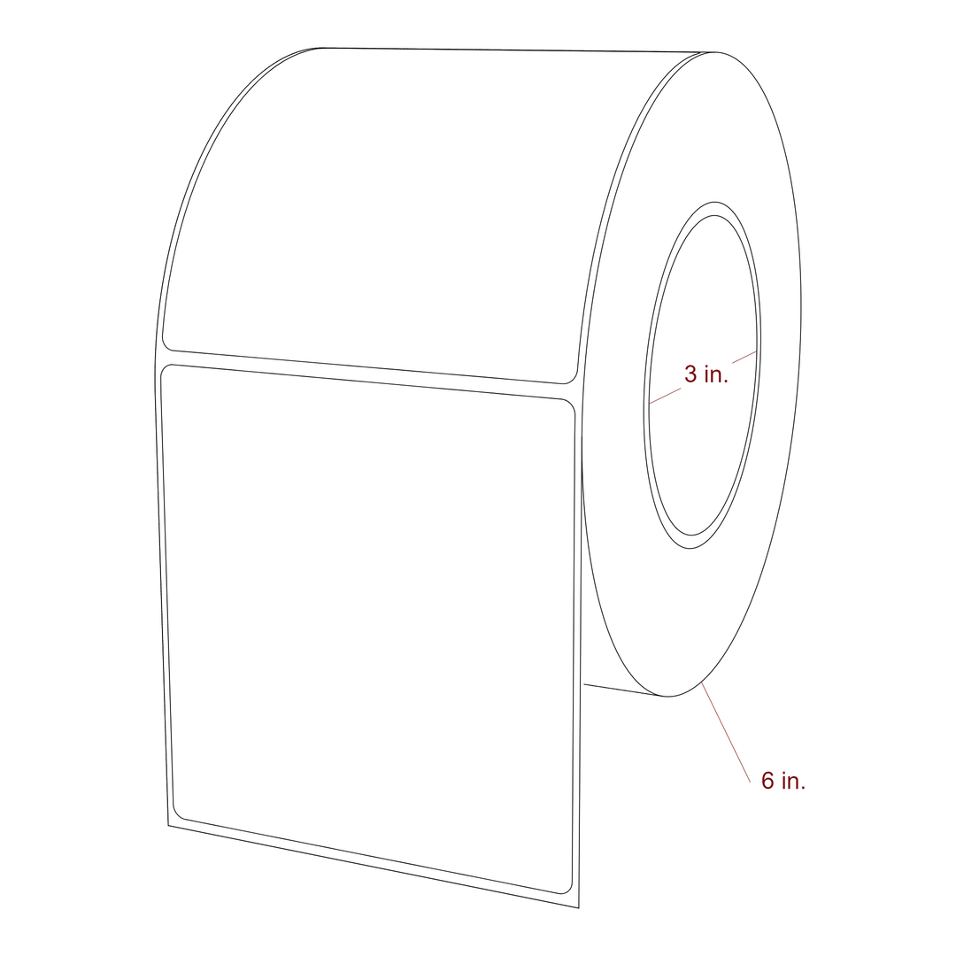 4 Inch x 4.25 Inch Rectangle Inkjet Label Roll - 3 Inch Core - 6 Inch Roll OD - 3D Perspective
