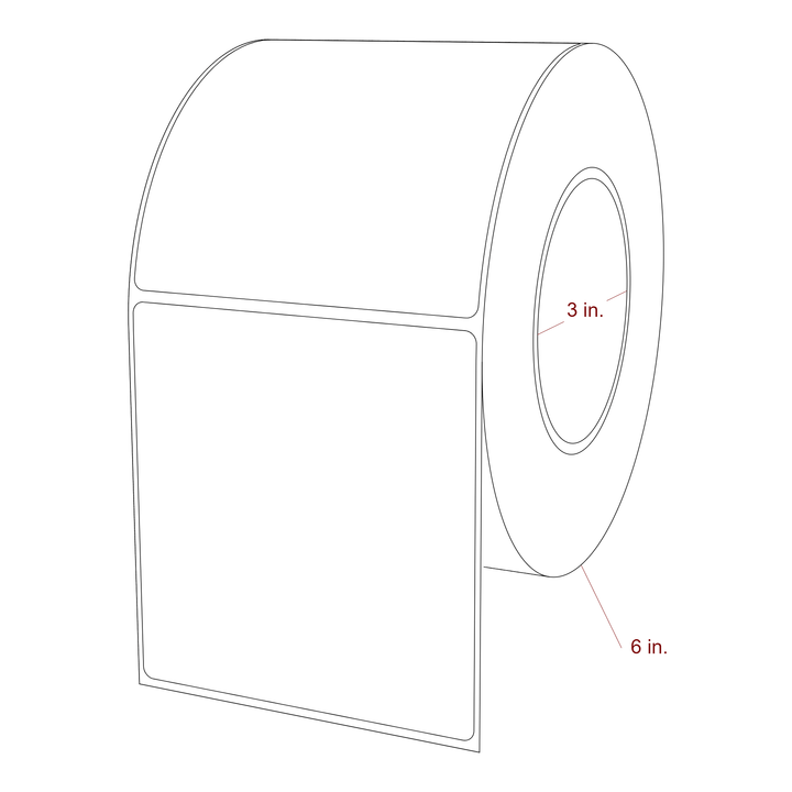 4 Inch x 4.25 Inch Rectangle Inkjet Label Roll - 3 Inch Core - 6 Inch Roll OD - 3D Perspective