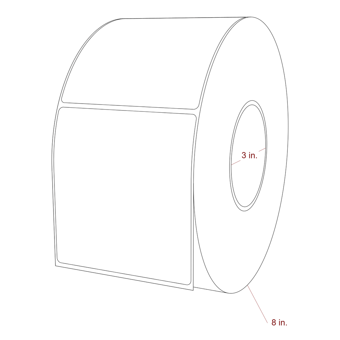 4 Inch x 4.25 Inch Rectangle Inkjet Label Roll - 3 Inch Core - 8 Inch Roll OD - 3D Perspective