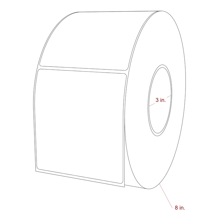 4 Inch x 4.25 Inch Rectangle Inkjet Label Roll - 3 Inch Core - 8 Inch Roll OD - 3D Perspective