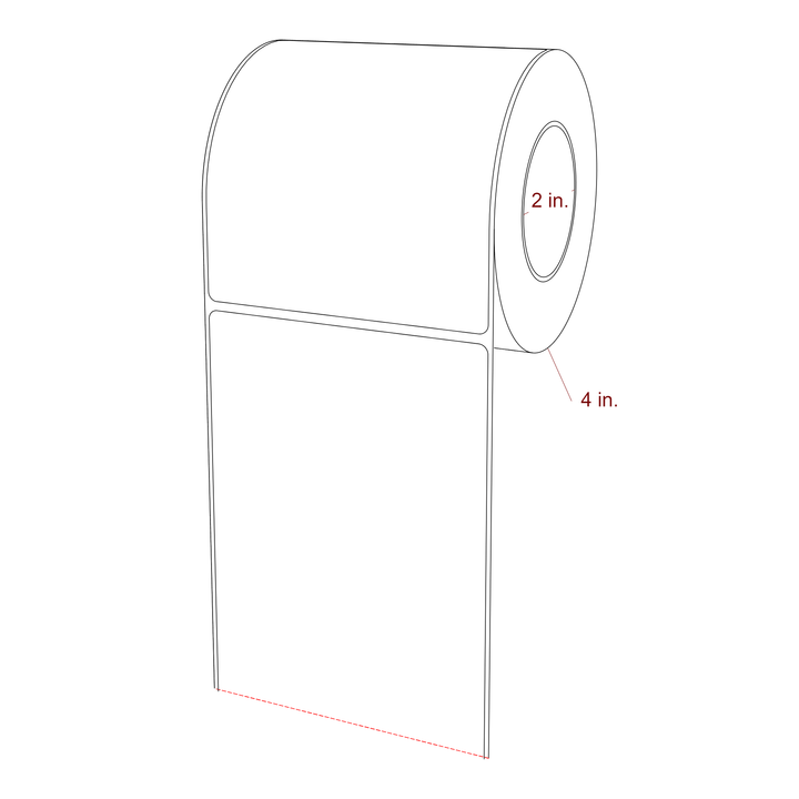 4 Inch x 4.5 Inch Rectangle Inkjet Label Roll - 2 Inch Core - 4 Inch Roll OD - 3D Perspective