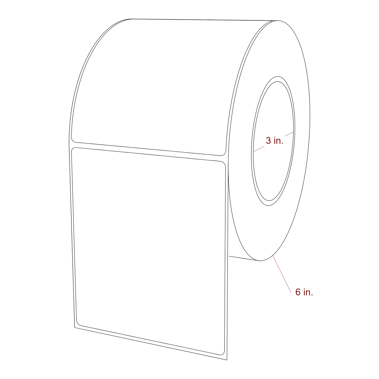 4 Inch x 4.5 Inch Rectangle Inkjet Label Roll - 3 Inch Core - 6 Inch Roll OD - 3D Perspective