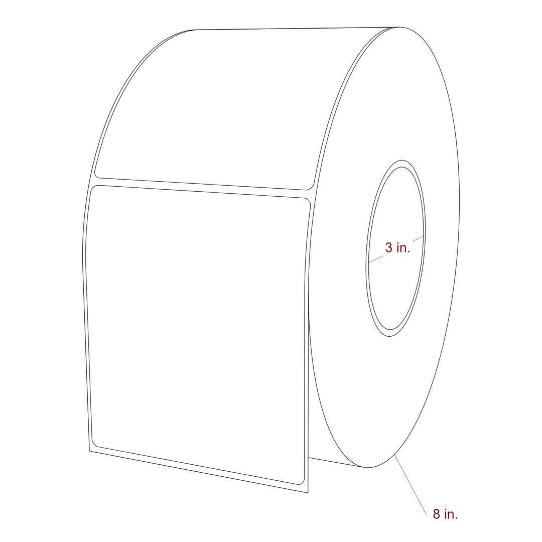 4 Inch x 4.5 Inch Rectangle Inkjet Label Roll - 3 Inch Core - 8 Inch Roll OD - 3D Perspective