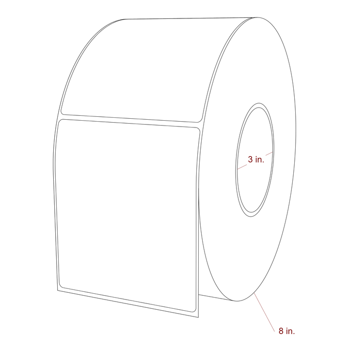 4 Inch x 4.5 Inch Rectangle Inkjet Label Roll - 3 Inch Core - 8 Inch Roll OD - 3D Perspective