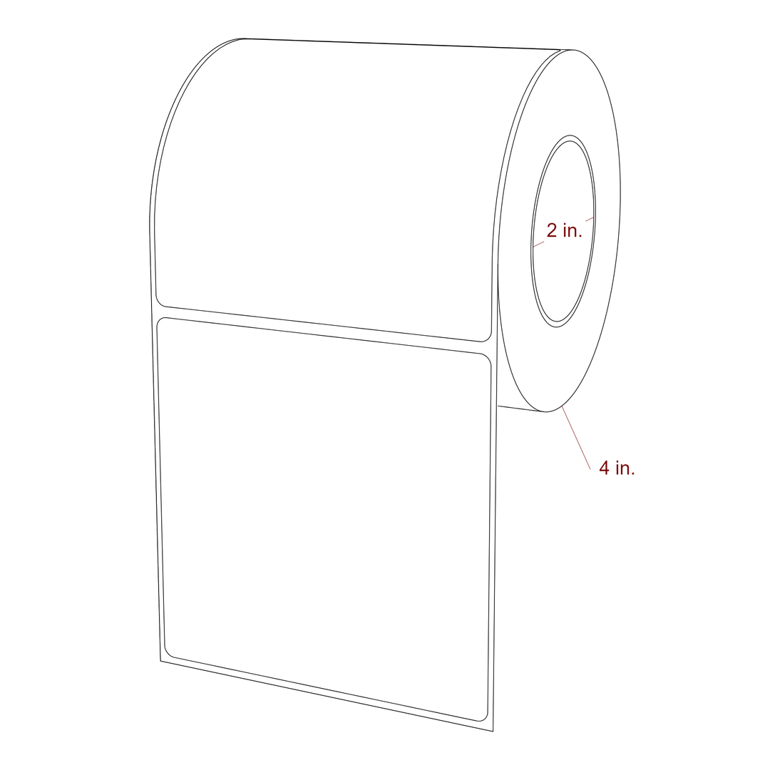 4 Inch x 4 Inch Rectangle Inkjet Label Roll - 2 Inch Core - 4 Inch Roll OD - 3D Perspective