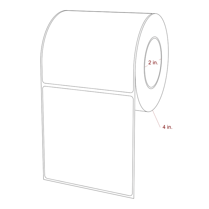 4 Inch x 4 Inch Rectangle Inkjet Label Roll - 2 Inch Core - 4 Inch Roll OD - 3D Perspective