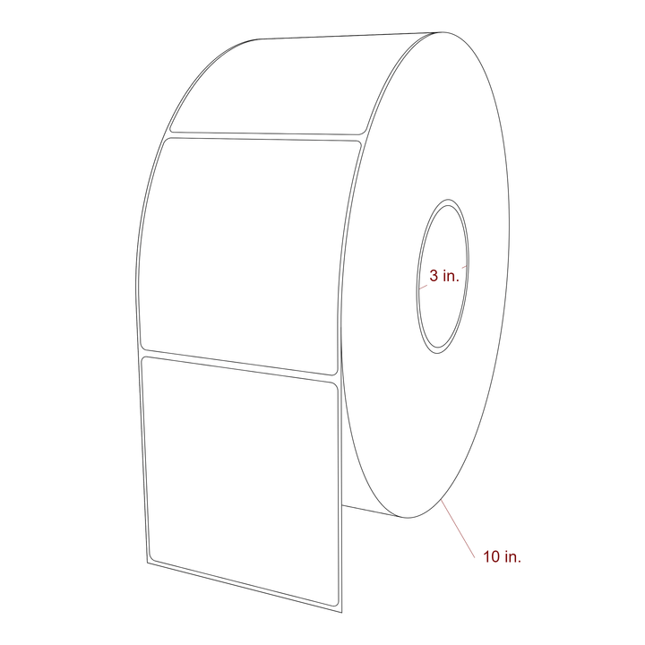 4 Inch x 4 Inch Rectangle Inkjet Label Roll - 3 Inch Core - 10 Inch Roll OD - 3D Perspective