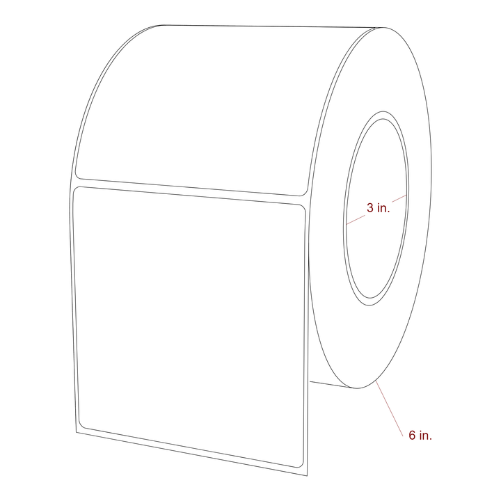 4 Inch x 4 Inch Rectangle Inkjet Label Roll - 3 Inch Core - 6 Inch Roll OD - 3D Perspective