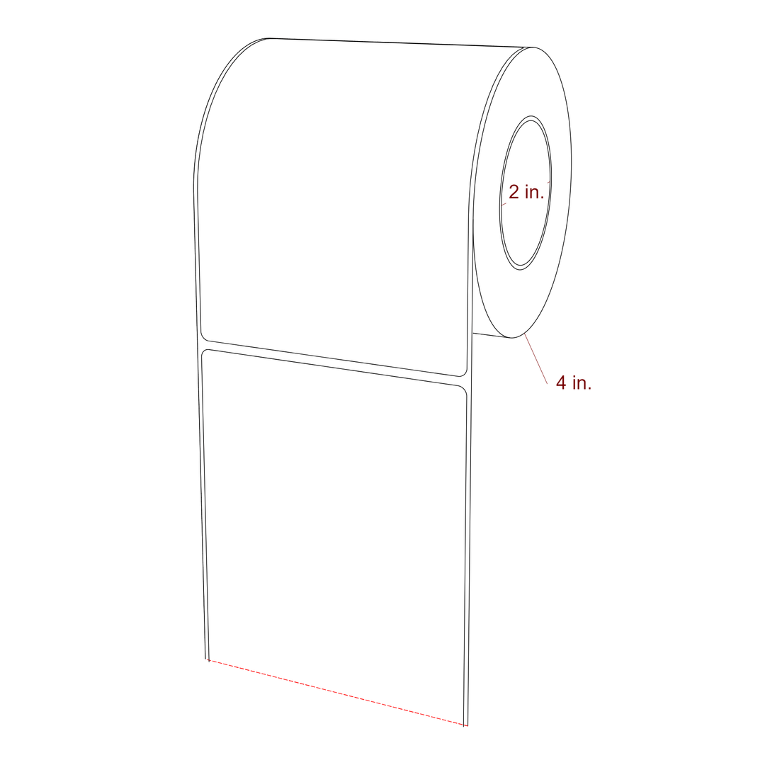 4 Inch x 5.25 Inch Rectangle Inkjet Label Roll - 2 Inch Core - 4 Inch Roll OD - 3D Perspective