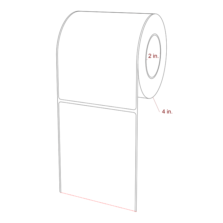4 Inch x 5.25 Inch Rectangle Inkjet Label Roll - 2 Inch Core - 4 Inch Roll OD - 3D Perspective