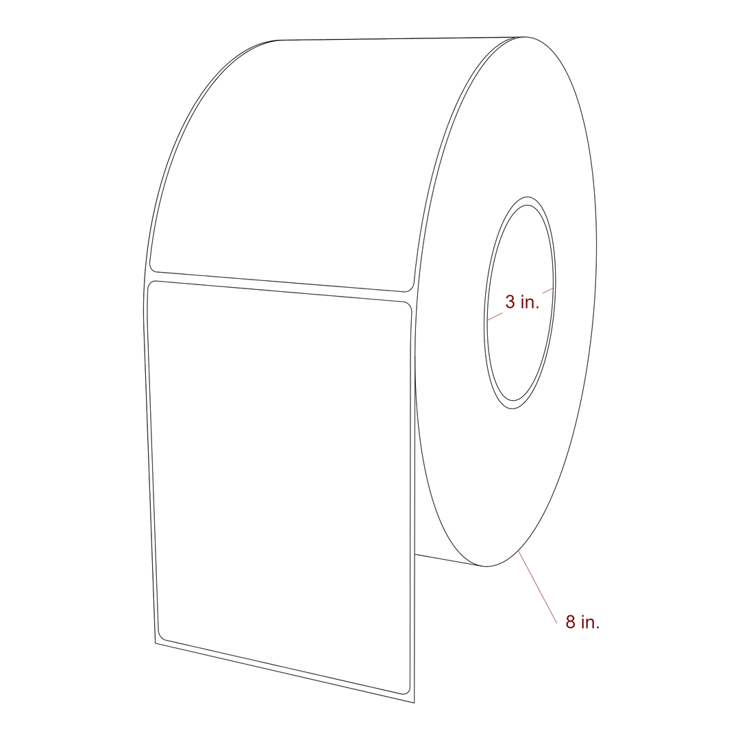 4 Inch x 5.25 Inch Rectangle Inkjet Label Roll - 3 Inch Core - 8 Inch Roll OD - 3D Perspective