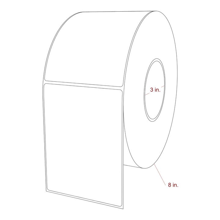 4 Inch x 5.25 Inch Rectangle Inkjet Label Roll - 3 Inch Core - 8 Inch Roll OD - 3D Perspective