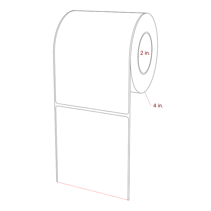 4 Inch x 5.75 Inch Rectangle Inkjet Label Roll - 2 Inch Core - 4 Inch Roll OD - 3D Perspective