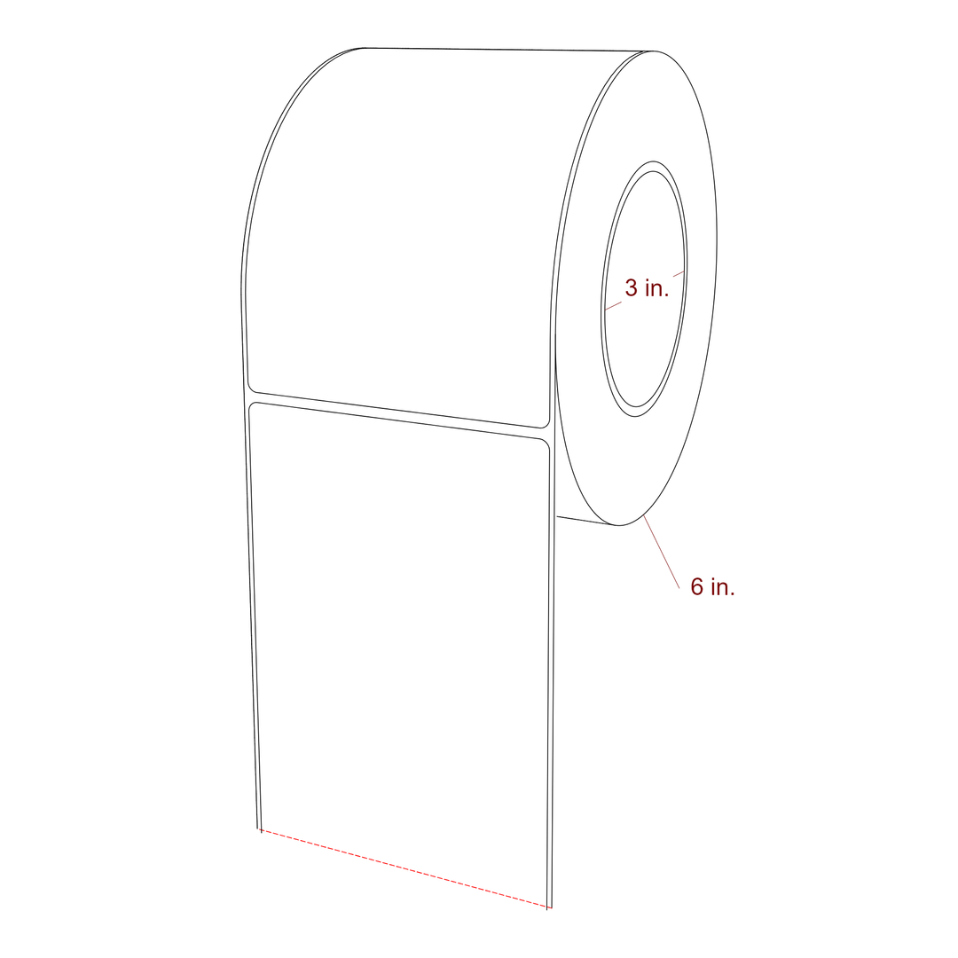4 Inch x 5.75 Inch Rectangle Inkjet Label Roll - 3 Inch Core - 6 Inch Roll OD - 3D Perspective