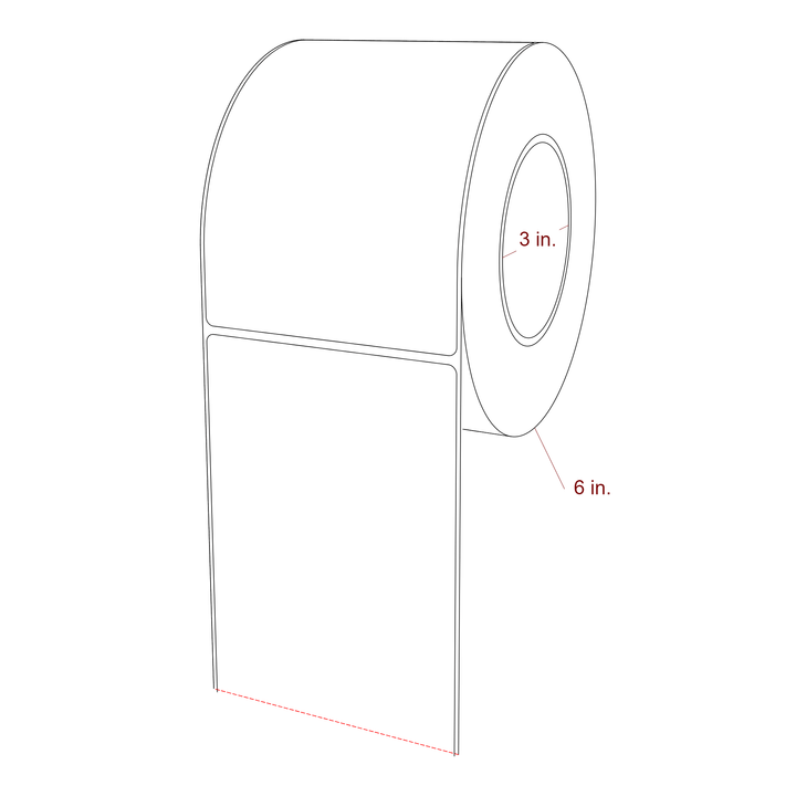 4 Inch x 5.75 Inch Rectangle Inkjet Label Roll - 3 Inch Core - 6 Inch Roll OD - 3D Perspective