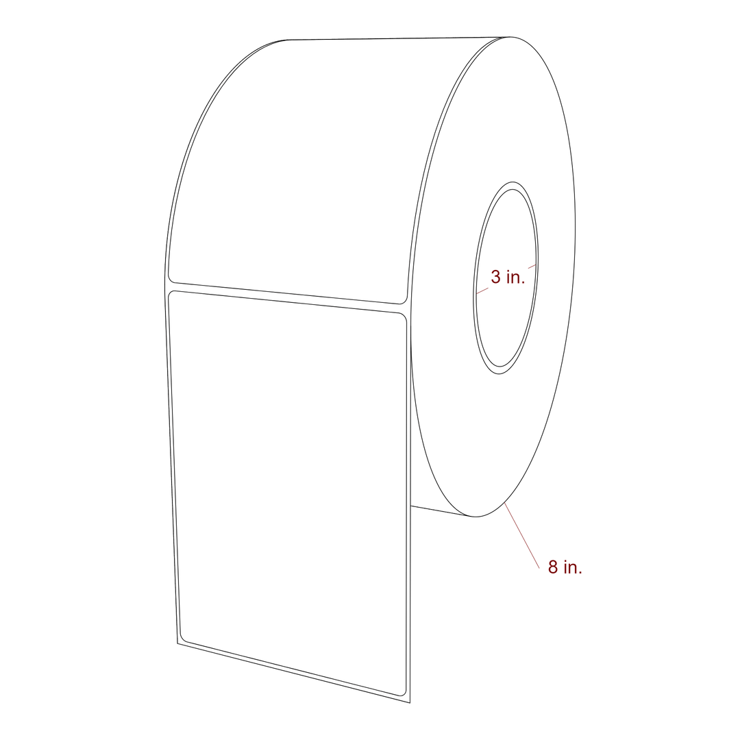 4 Inch x 5.75 Inch Rectangle Inkjet Label Roll - 3 Inch Core - 8 Inch Roll OD - 3D Perspective