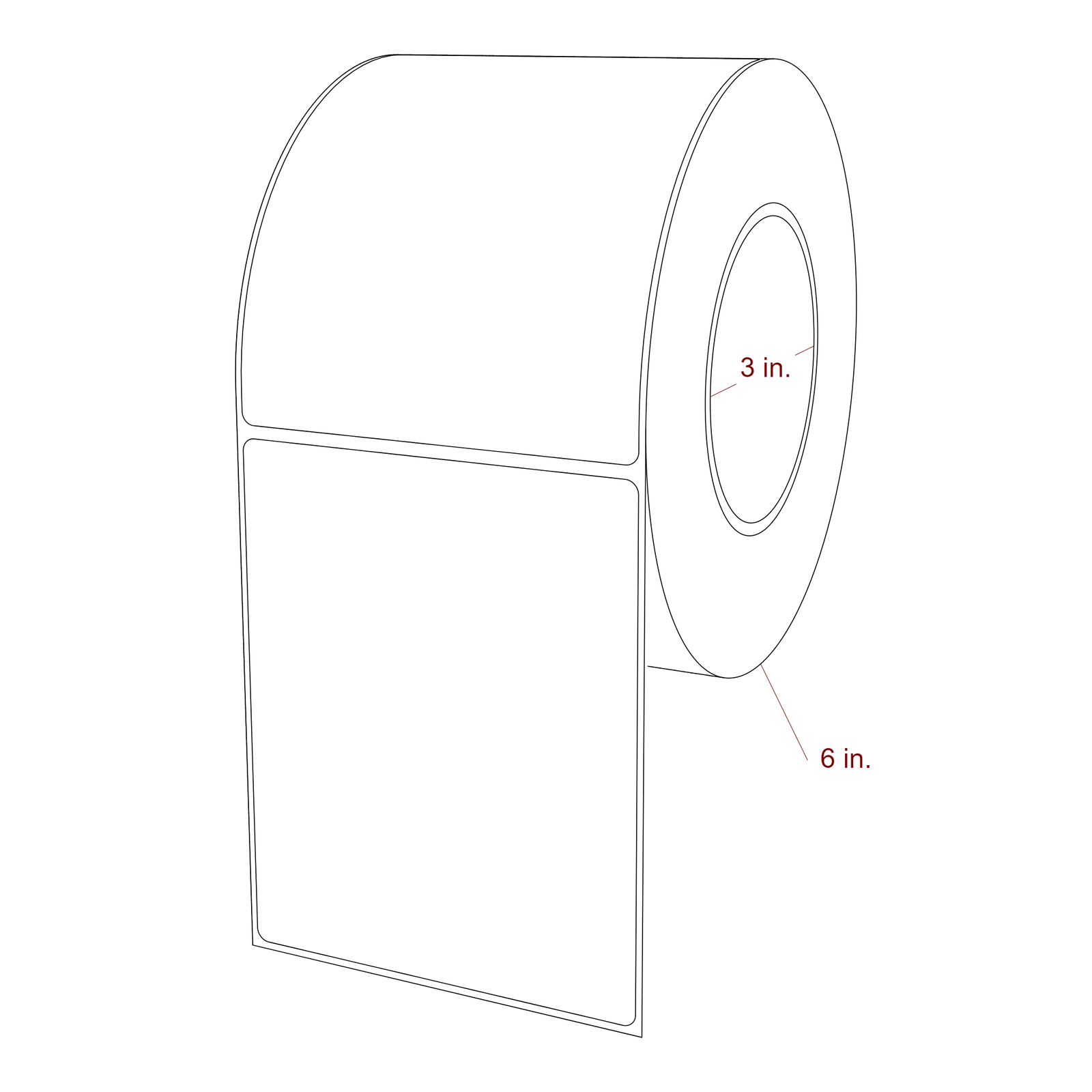 4 Inch x 5 Inch Rectangle Inkjet Label Roll - 3 Inch Core - 6 Inch Roll OD - 3D Perspective