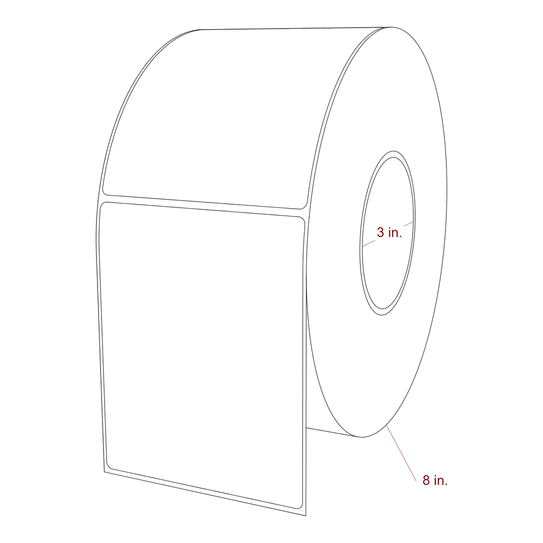 4 Inch x 5 Inch Rectangle Inkjet Label Roll - 3 Inch Core - 8 Inch Roll OD - 3D Perspective