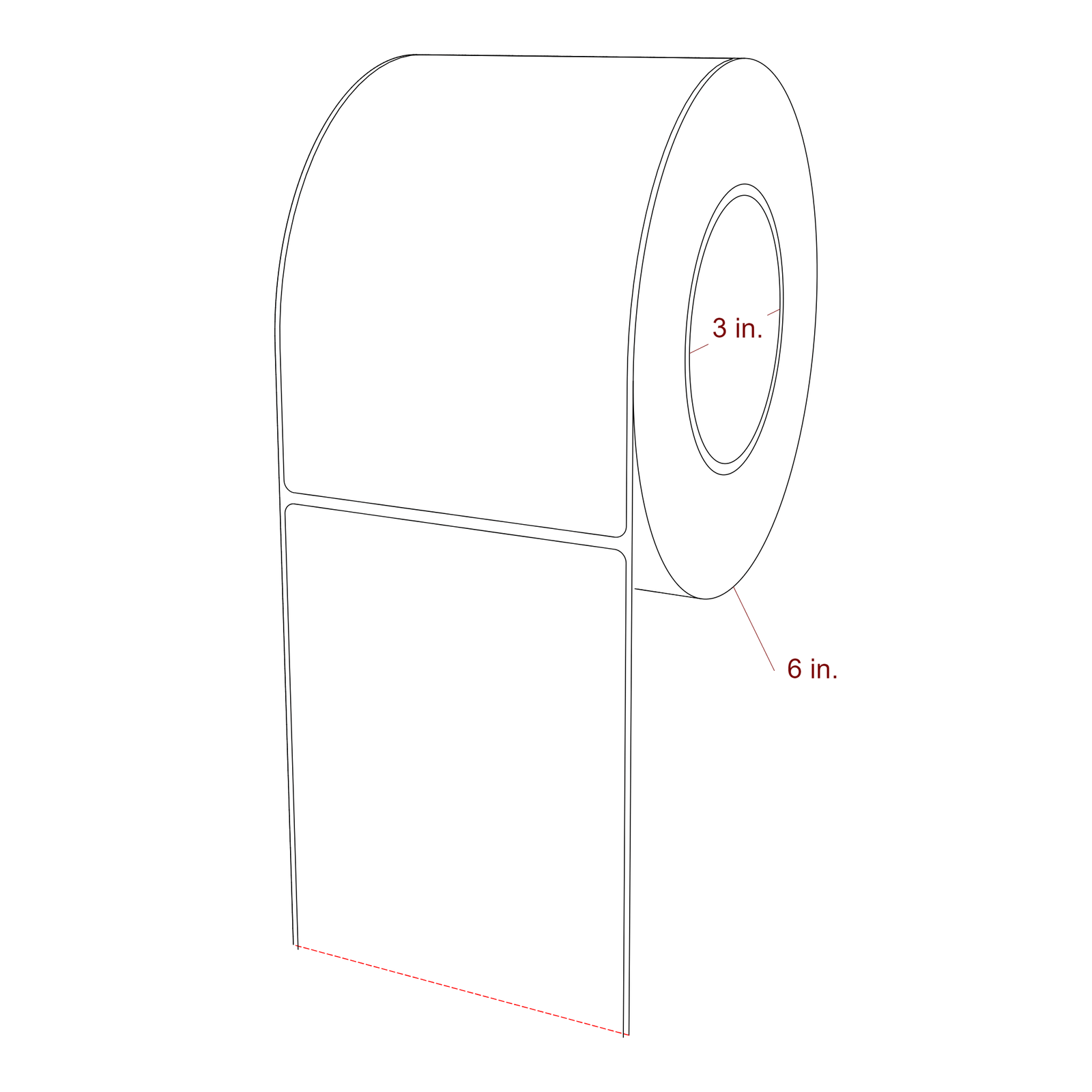 4 Inch x 6.25 Inch Rectangle Inkjet Label Roll - 3 Inch Core - 6 Inch Roll OD - 3D Perspective