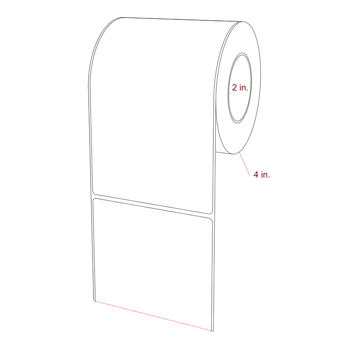4 Inch x 6.5 Inch Rectangle Inkjet Label Roll - 2 Inch Core - 4 Inch Roll OD - 3D Perspective
