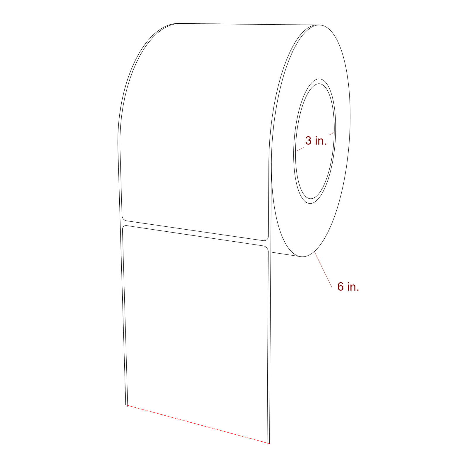 4 Inch x 6.5 Inch Rectangle Inkjet Label Roll - 3 Inch Core - 6 Inch Roll OD - 3D Perspective