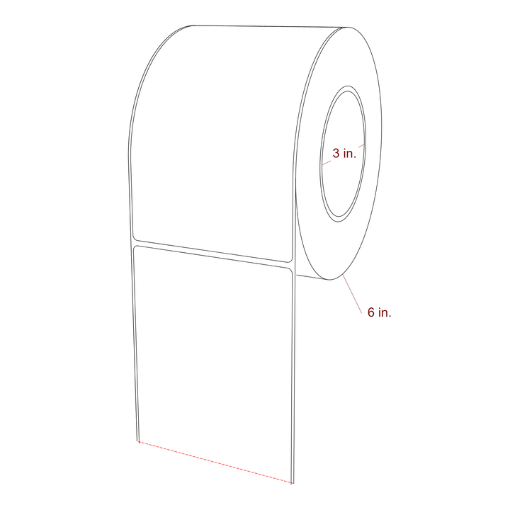 4 Inch x 6.5 Inch Rectangle Inkjet Label Roll - 3 Inch Core - 6 Inch Roll OD - 3D Perspective
