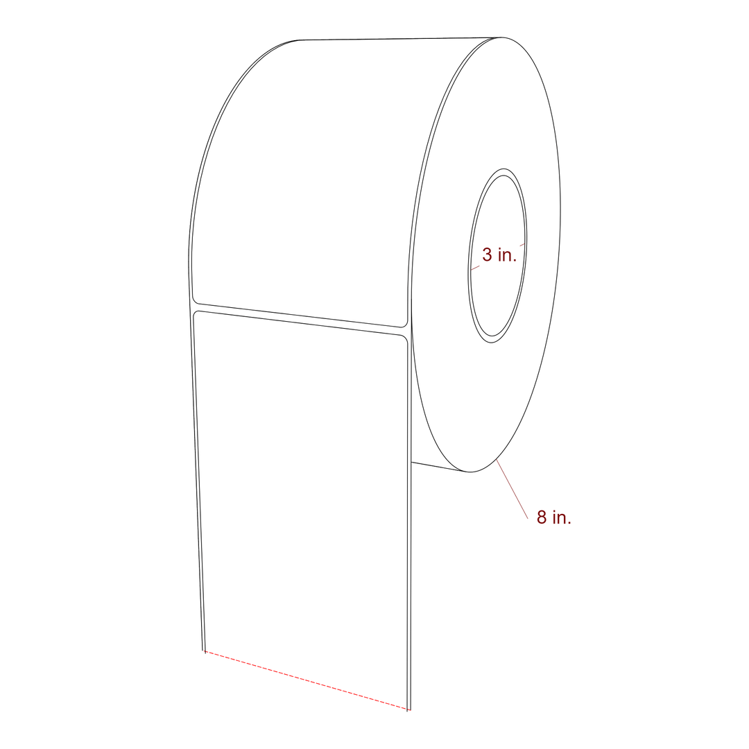 4 Inch x 6.5 Inch Rectangle Inkjet Label Roll - 3 Inch Core - 8 Inch Roll OD - 3D Perspective