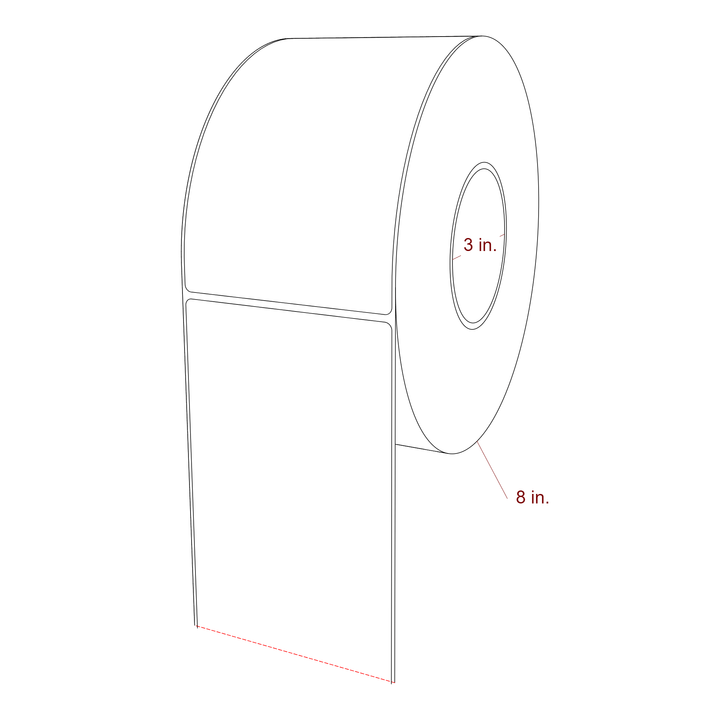 4 Inch x 6.5 Inch Rectangle Inkjet Label Roll - 3 Inch Core - 8 Inch Roll OD - 3D Perspective