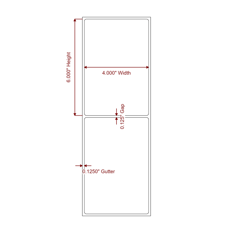 4 inch x 6 inch Rectangle Direct Thermal Label Roll | 0.125 in. Gutter - Label Diagram