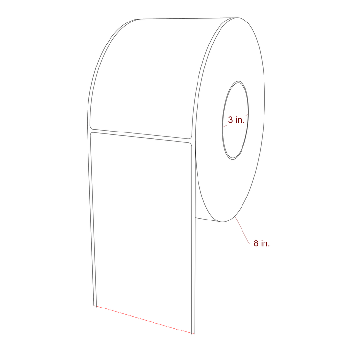 4 Inch x 6 Inch Rectangle Direct Thermal Label Roll | 0.125 in. Gutter - 3 Inch Core - 8 Inch Roll OD - 3D Perspective