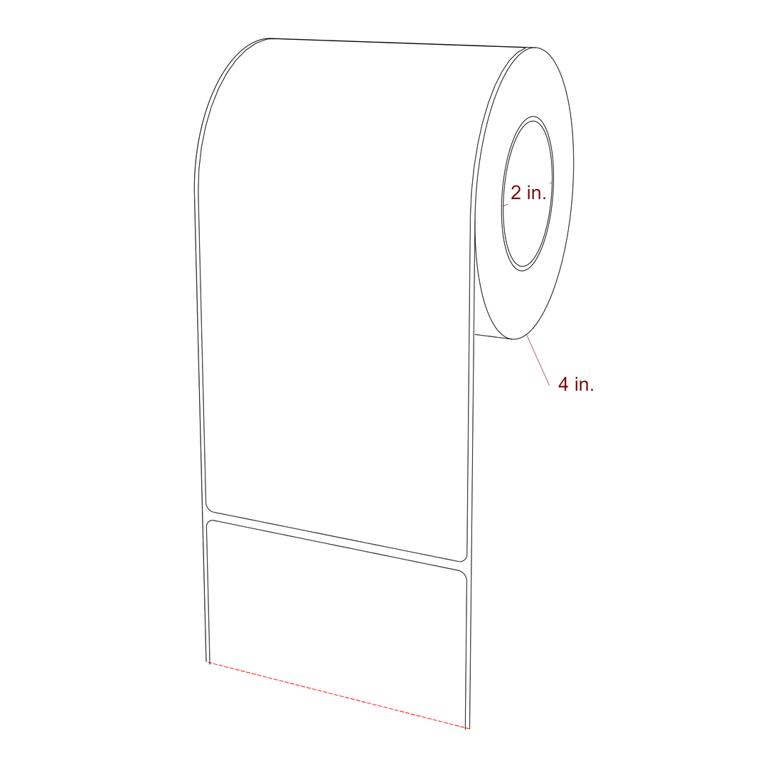 4 Inch x 7.75 Inch Rectangle Inkjet Label Roll - 2 Inch Core - 4 Inch Roll OD - 3D Perspective