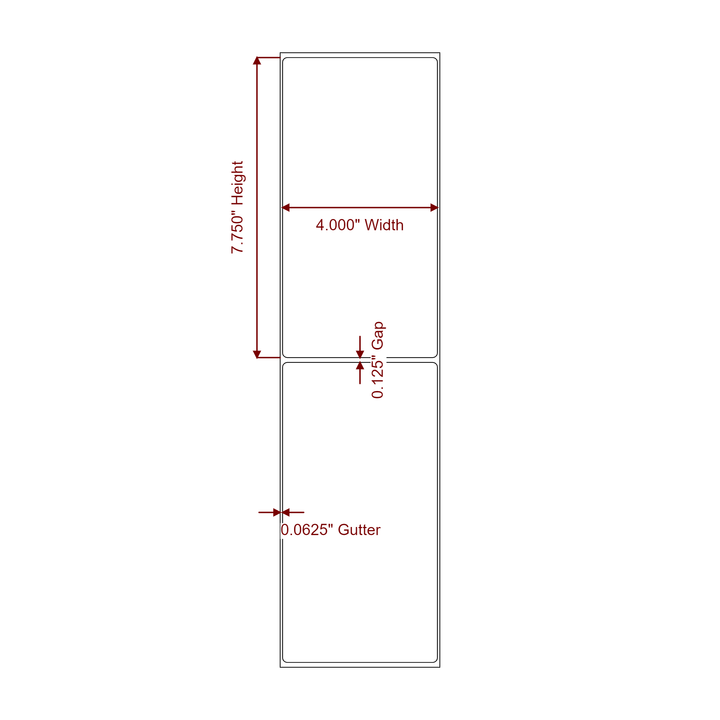 4 Inch x 7.75 Inch Rectangle Inkjet Label Roll - 2D Drawing