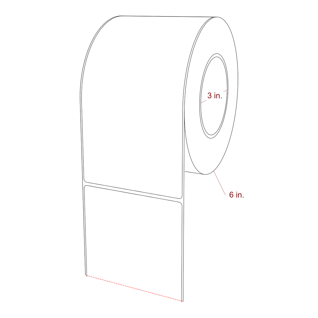 4 Inch x 7.75 Inch Rectangle Inkjet Label Roll - 3 Inch Core - 6 Inch Roll OD - 3D Perspective