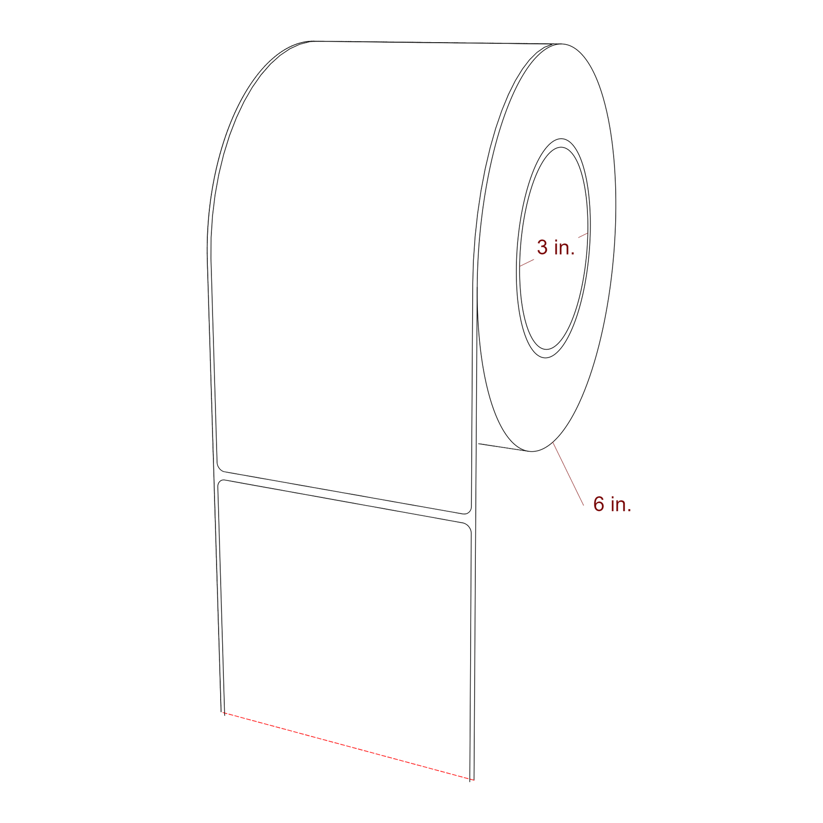 4 Inch x 7.75 Inch Rectangle Inkjet Label Roll - 3 Inch Core - 6 Inch Roll OD - 3D Perspective