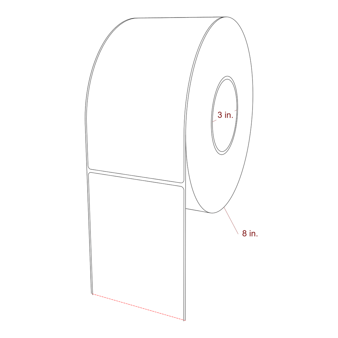 4 Inch x 7.75 Inch Rectangle Inkjet Label Roll - 3 Inch Core - 8 Inch Roll OD - 3D Perspective