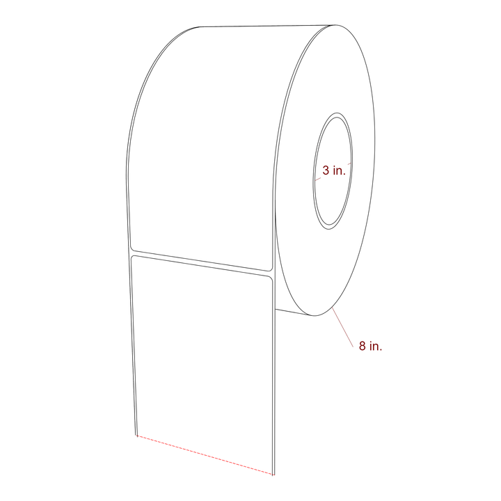 4 Inch x 7.75 Inch Rectangle Inkjet Label Roll - 3 Inch Core - 8 Inch Roll OD - 3D Perspective
